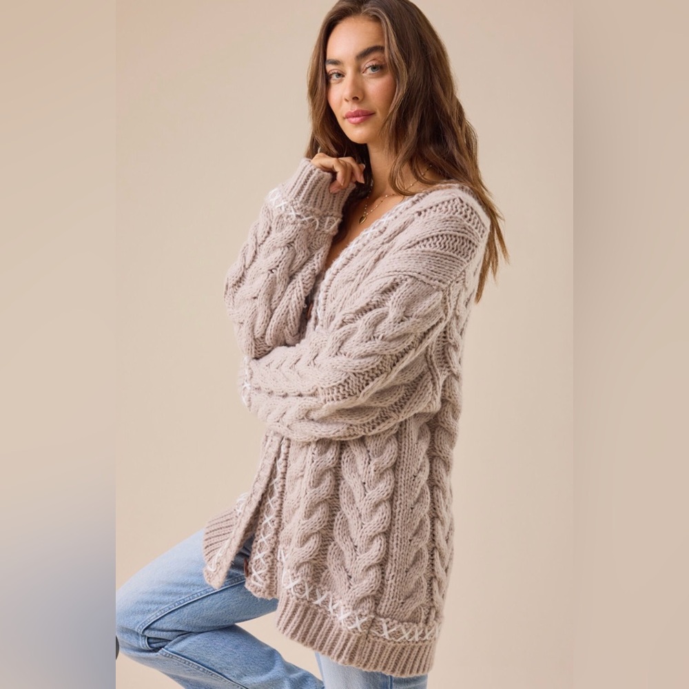 Altar'd State Chunky Knit Cardigan in Soft Beige - Picture 4 of 8